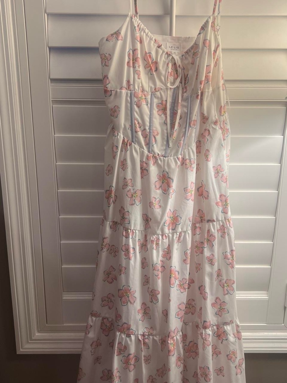 Le Lis White Floral Tiered Sundress - Pink Flower Print